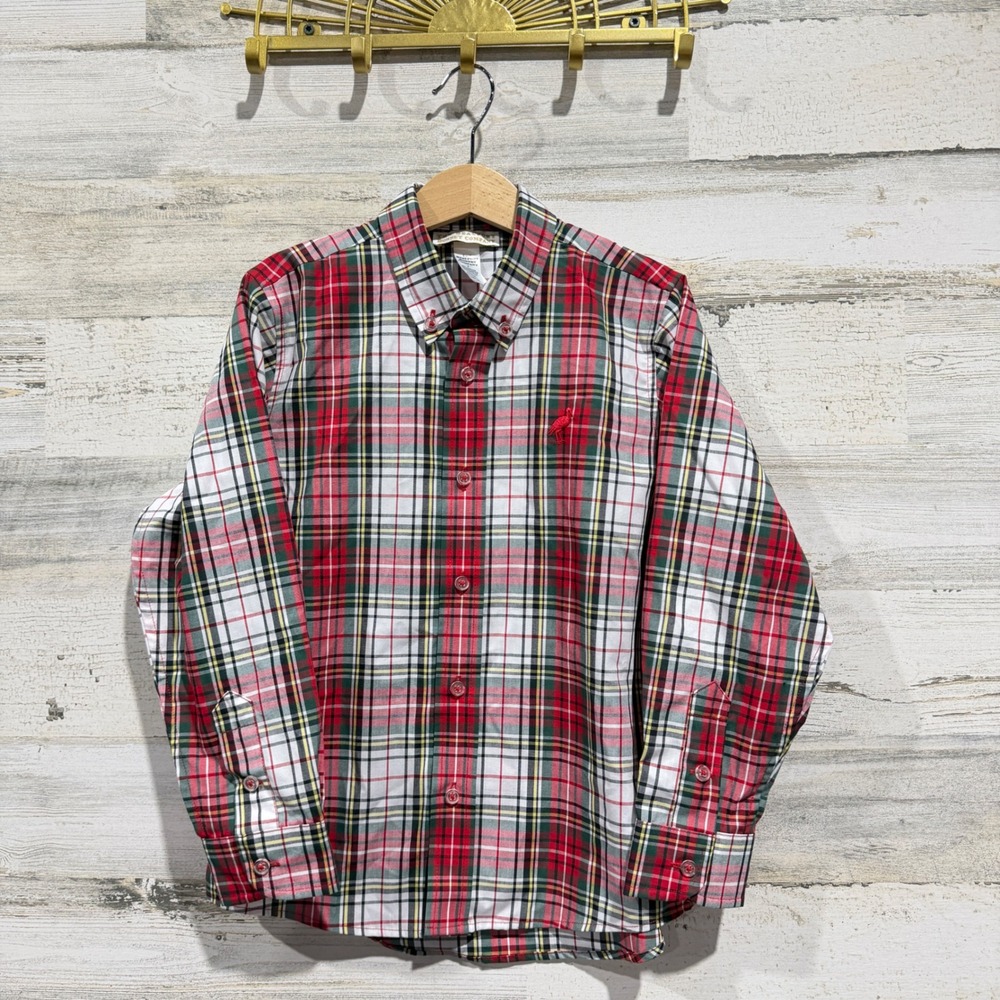 TBBC Button Down Shirt Boys 6 Red Plaid Tartan Preppy Holiday EUC